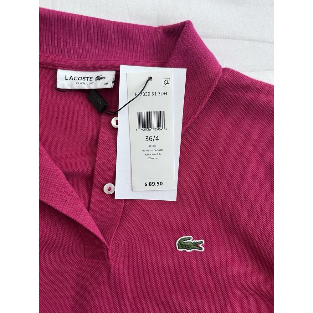 Lacoste Classic Fit Pink Short Sleeve Polo Shirt 36/4 Cotton Embroidered - Picture 6 of 6